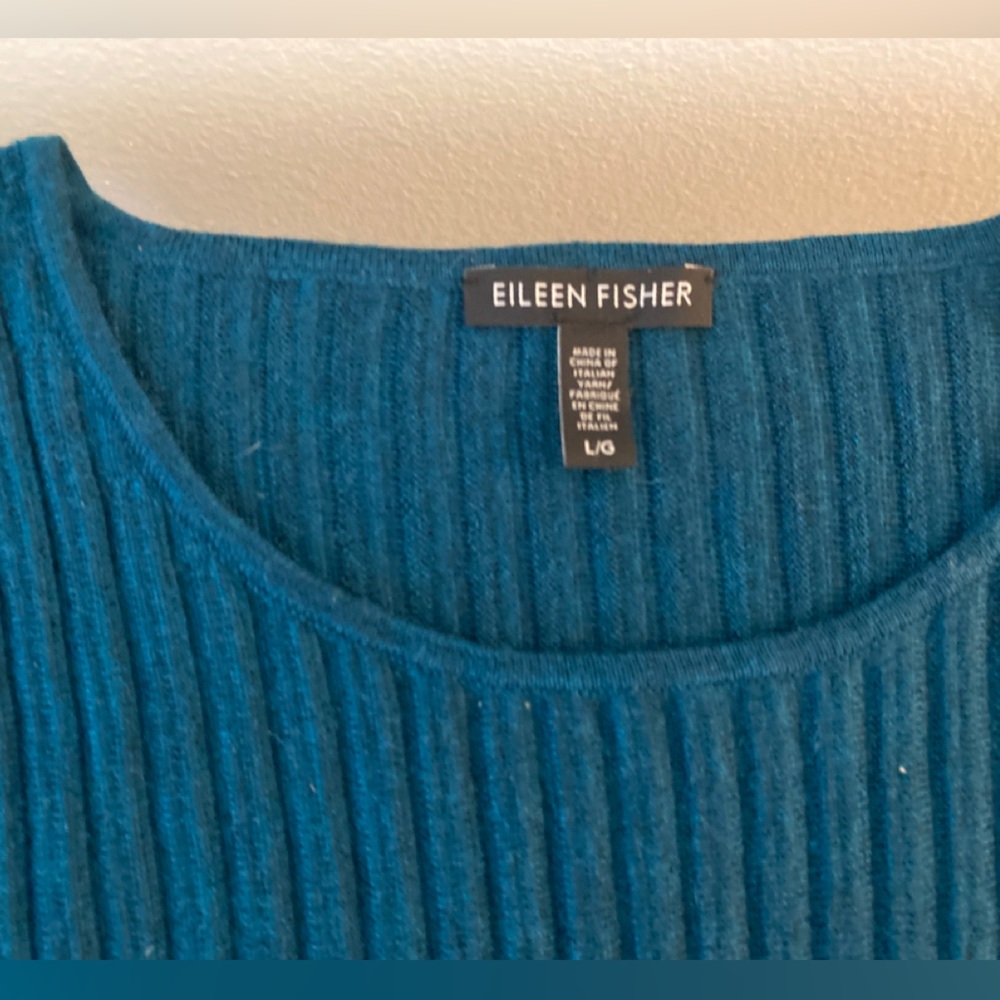 Eileen Fisher teal ribbed sweater size L